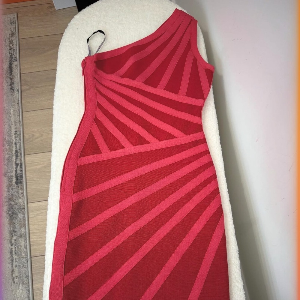 Herve Leger One Shoulder Red Dress